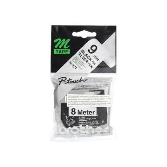 Brother M-921 Gümüş Üzeri Siyah P-Touch Etiket 9mm - PT-55 / PT-60 / PT-65 T6292 Brother M-921 Gümüş Üzeri Siyah P-Touch Etiket 9mm - PT-55 / PT-60 / PT-65 T6292