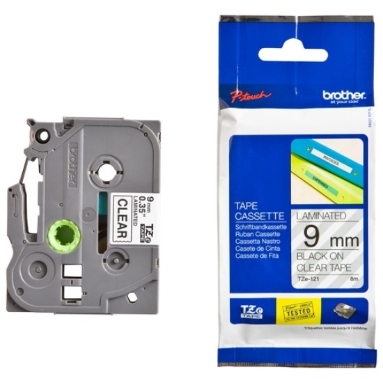 Brother P-Touch TZe-121 9MM Şeffaf Üzerine Siyah Laminasyonlu Etiket - PT-1280 Brother P-Touch TZe-121 9MM Şeffaf Üzerine Siyah Laminasyonlu Etiket - PT-1280