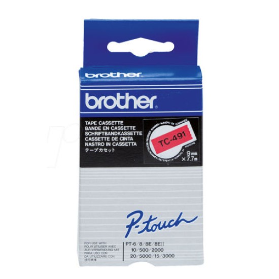 Brother TC-491 Kırmızı Orjinal Şerit - PT-15 / PT-20 T7530 Brother TC-491 Kırmızı Orjinal Şerit - PT-15 / PT-20 T7530