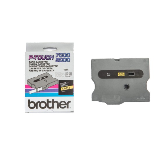 Brother TX-611 Sarı Üzerine Siyah Orjinal Şerit - 6mm x 15m Brother TX-611 Sarı Üzerine Siyah Orjinal Şerit - 6mm x 15m