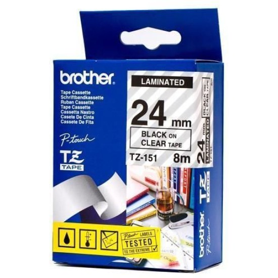 Brother TZ-151 Black on Clear Etiket Şeridi - PTD600 T7335 Brother TZ-151 Black on Clear Etiket Şeridi - PTD600 T7335