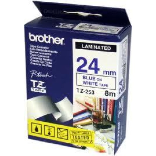 Brother TZ-253 24MM Beyaz Üzerine Mavi Etiket T6399 Brother TZ-253 24MM Beyaz Üzerine Mavi Etiket T6399