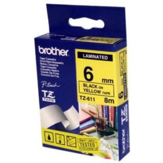 Brother TZ-611 TZe-611 Sarı Üzerine Siyah 8 mm Etiket Şeridi - GL-100 T7339 Brother TZ-611 TZe-611 Sarı Üzerine Siyah 8 mm Etiket Şeridi - GL-100 T7339