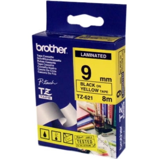 Brother TZ-621 9mm Sarı Üzerine Siyah Etiket Şeridi - PT-1280 / PT-1830 T6260 Brother TZ-621 9mm Sarı Üzerine Siyah Etiket Şeridi - PT-1280 / PT-1830 T6260