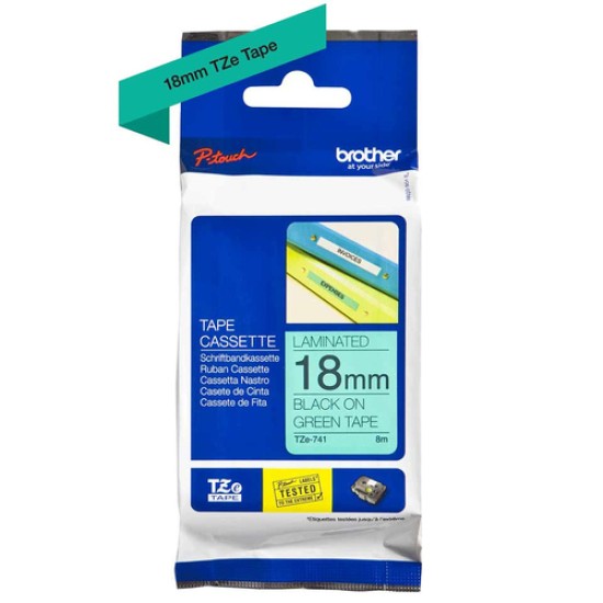 Brother TZE-741 Yeşil Üzerine Siyah Orjinal Etiket Şeridi 18mm x 8m - PT-1400 Brother TZE-741 Yeşil Üzerine Siyah Orjinal Etiket Şeridi 18mm x 8m - PT-1400