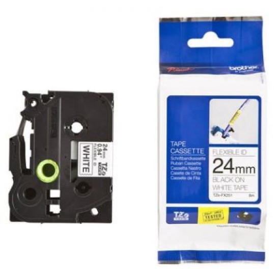 Brother TZE-FX251 24MM Beyaz Üzerine Siyah Esnek Laminasyonlu Etiket T1566 Brother TZE-FX251 24MM Beyaz Üzerine Siyah Esnek Laminasyonlu Etiket T1566
