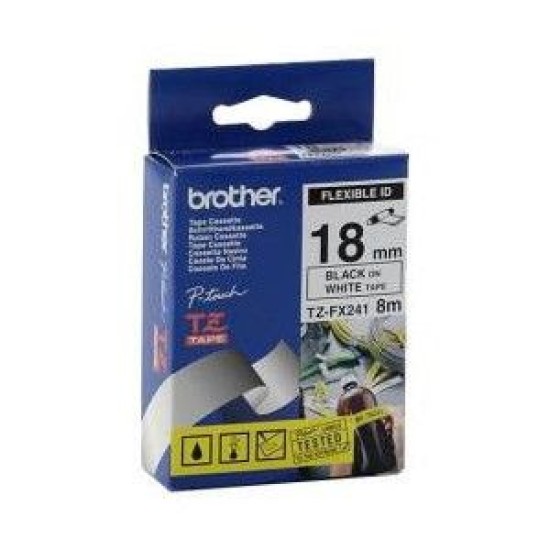 Brother TZFX241 TZe-FX241 18MM Beyaz Üzerine Siyah Esnek Laminasyonlu Etiket T7336