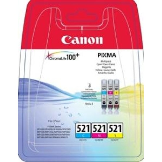 Canon CLI-521CMY 2934B010AA 3'lü Set Kartuş - MP540 / MP620 T1576 Canon CLI-521CMY 2934B010AA 3'lü Set Kartuş - MP540 / MP620 T1576
