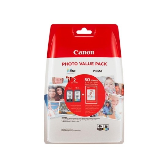Canon PG-46 / CL-56 9059B003 İkili Paket Orjinal Kartuş + 50 Fotoğraf Kağıdı - E204 / E304 T7145 Canon PG-46 / CL-56 9059B003 İkili Paket Orjinal Kartuş + 50 Fotoğraf Kağıdı - E204 / E304 T7145