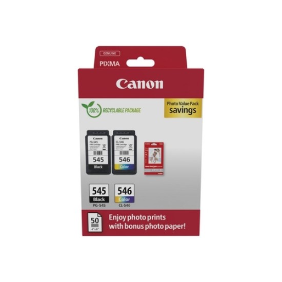 Canon PG-545 / CL-546 8287B008 İkili Paket Orjinal Kartuş - MG2450 / MG2550 Fotoğraf Kağıdı Hediyeli Canon PG-545 / CL-546 8287B008 İkili Paket Orjinal Kartuş - MG2450 / MG2550 Fotoğraf Kağıdı Hediyeli