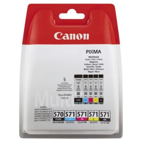 Canon PGI-570 / CLI-571 0372C004 PGBK CMYBK MultiPack Orjinal Kartuş - MG5750 / MG5751 T10889 Canon PGI-570 / CLI-571 0372C004 PGBK CMYBK MultiPack Orjinal Kartuş - MG5750 / MG5751 T10889