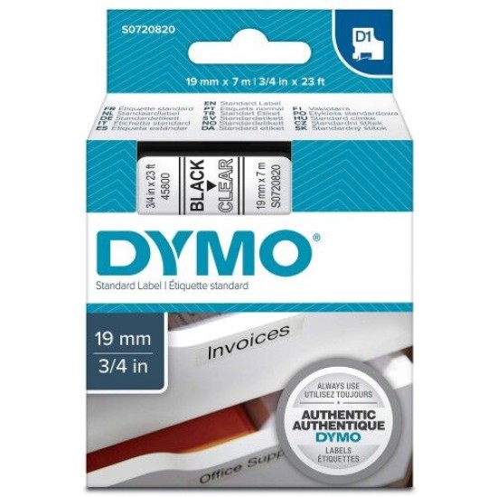 Dymo 45800 Şeffaf Siyah D1 Yedek Şerit 19mm x 7m T16346 Dymo 45800 Şeffaf Siyah D1 Yedek Şerit 19mm x 7m T16346