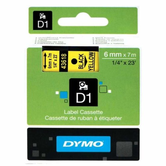 Dymo D1 43618 Sarı Üzerine Siyah Orjinal Etiket Şeridi 6mm x 7m T16329 Dymo D1 43618 Sarı Üzerine Siyah Orjinal Etiket Şeridi 6mm x 7m T16329