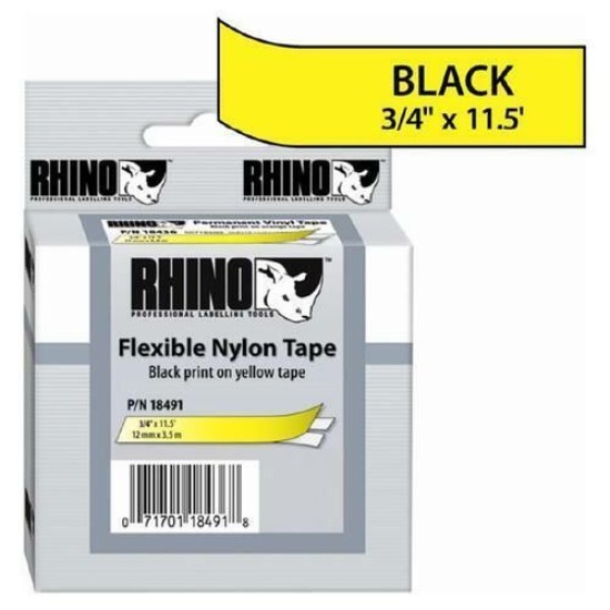 Dymo Rhino Pro 18756 Sarı-Siyah Naylon Şerit 12mm x 3.5m T16348