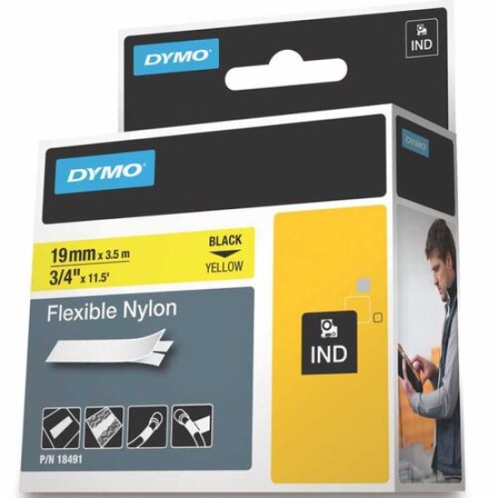 Dymo Rhino Pro Sarı Siyah Esnek Naylon Şerit 19mm x 3,5m - 18491 T16336