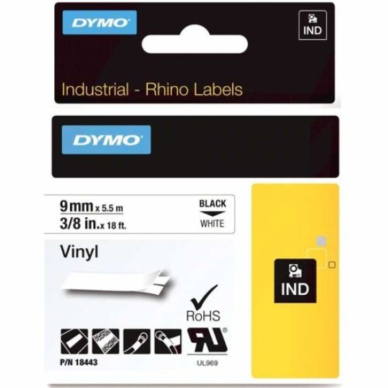 Dymo RhinoPro 18443 Beyaz Siyah Renkli Vinil Şerit 9 mm x 5,5 m T16357 Dymo RhinoPro 18443 Beyaz Siyah Renkli Vinil Şerit 9 mm x 5,5 m T16357