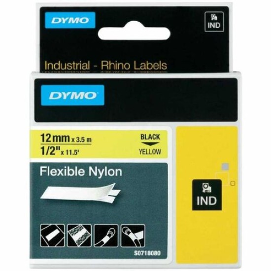 Dymo RhinoPro 18490 Sarı-Siyah Orjinal Naylon Şerit 12mm x 3.5m T16296 Dymo RhinoPro 18490 Sarı-Siyah Orjinal Naylon Şerit 12mm x 3.5m T16296