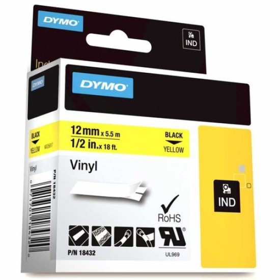 Dymo Rhinopro 18432 Sarı-Siyah 12mm x 5.5m Renkli Vinil Şerit T16335 Dymo Rhinopro 18432 Sarı-Siyah 12mm x 5.5m Renkli Vinil Şerit T16335