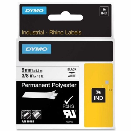Dymo Rhinopro 18482 Beyaz-Siyah 9mm x 5.5m Polyester Şerit T16332