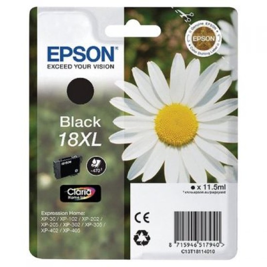 Epson C13T18114020 18XL Siyah Orjinal Kartuş - XP-202 T6406 Epson C13T18114020 18XL Siyah Orjinal Kartuş - XP-202 T6406