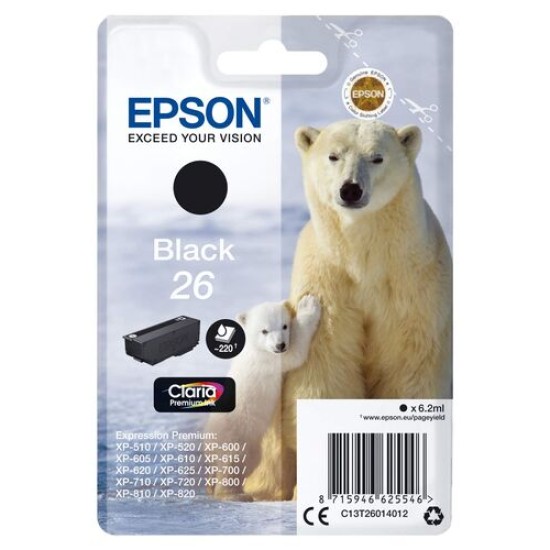 Epson C13T260140 26 Siyah Orjinal Kartuş - XP-600 T2468 Epson C13T260140 26 Siyah Orjinal Kartuş - XP-600 T2468