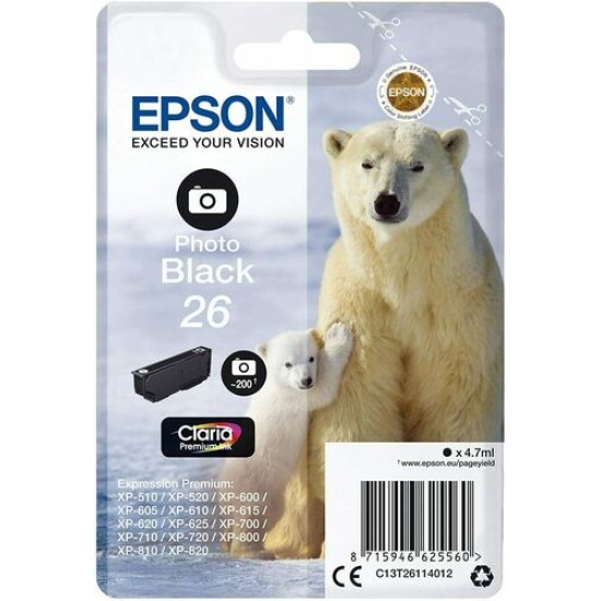 Epson C13T261140 26 Foto Siyah Orjinal Kartuş - XP-600 T2467 Epson C13T261140 26 Foto Siyah Orjinal Kartuş - XP-600 T2467
