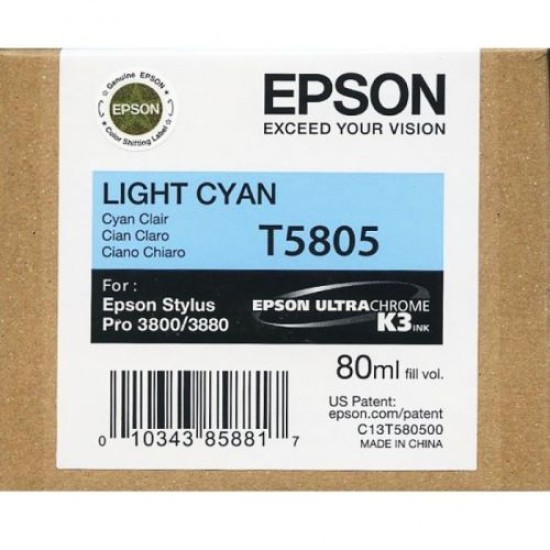 Epson C13T580500 T5805 Açık Mavi Orjinal Kartuş - Stylus Pro 3800 T7434 Epson C13T580500 T5805 Açık Mavi Orjinal Kartuş - Stylus Pro 3800 T7434