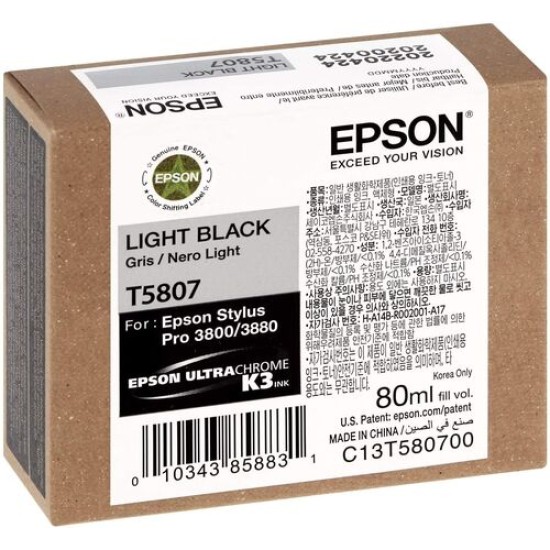 Epson C13T580700 T5807 Açık Siyah Orjinal Kartuş - Stylus Pro 3800 T14924 Epson C13T580700 T5807 Açık Siyah Orjinal Kartuş - Stylus Pro 3800 T14924