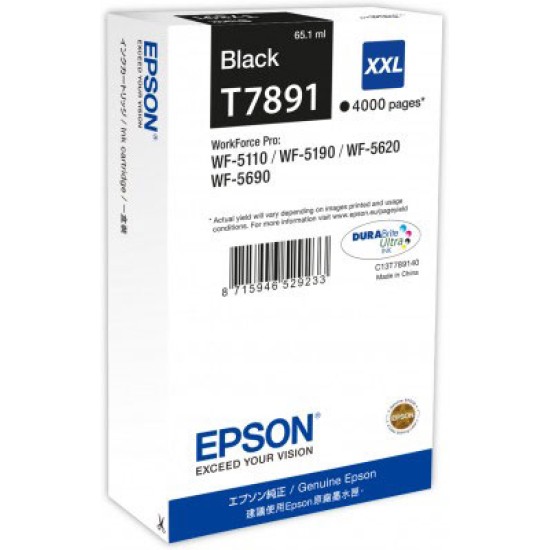Epson C13T789140 T7891 Siyah Orjinal Kartuş - WF-5110 / WF-5190 T6754 Epson C13T789140 T7891 Siyah Orjinal Kartuş - WF-5110 / WF-5190 T6754