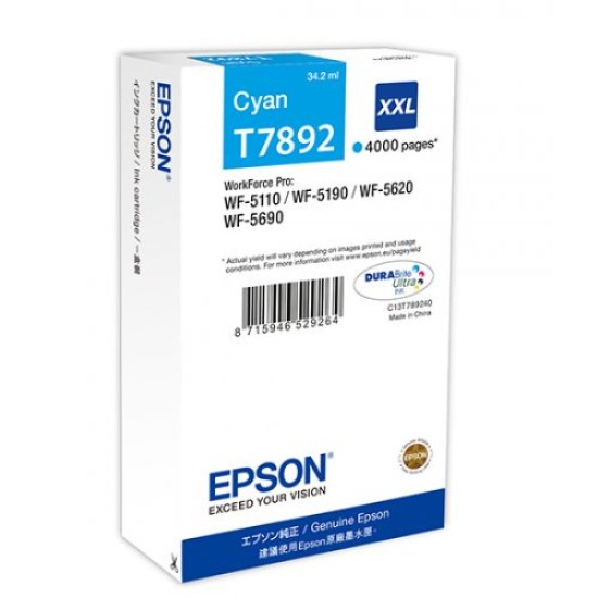 Epson C13T789240 T7892 Mavi Orjinal Kartuş - WF-5110 / WF-5190 T6753 Epson C13T789240 T7892 Mavi Orjinal Kartuş - WF-5110 / WF-5190 T6753