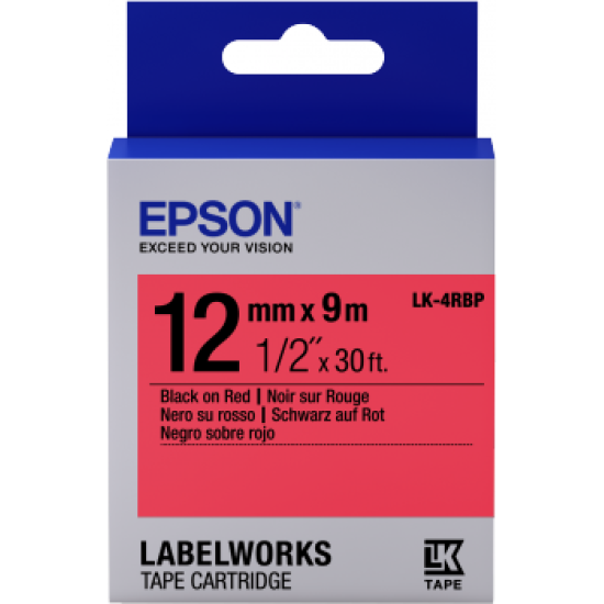 Epson C53S654007 LK-4RBP Kırmızı Üzerine Siyah Orjinal Etiket Şeridi - LW-400 T11356 Epson C53S654007 LK-4RBP Kırmızı Üzerine Siyah Orjinal Etiket Şeridi - LW-400 T11356