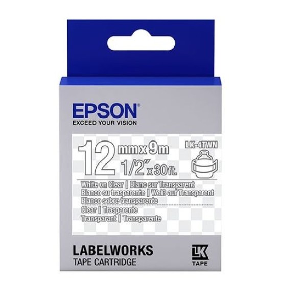 Epson C53S654013 LK-4TWN Transparan Üzerine Beyaz Orjinal Etiket Şeridi - LW-400 T11361 Epson C53S654013 LK-4TWN Transparan Üzerine Beyaz Orjinal Etiket Şeridi - LW-400 T11361