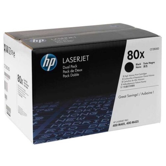 HP CF280XD 80X İkili Paket Siyah Orjinal Toner - LaserJet M401 / M425 T8929 HP CF280XD 80X İkili Paket Siyah Orjinal Toner - LaserJet M401 / M425 T8929