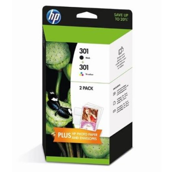 HP J3M81A 301 İkili Paket Siyah ve Renkli Orjinal Kartuş + 10 Fotoğraf Kağıdı T2601 HP J3M81A 301 İkili Paket Siyah ve Renkli Orjinal Kartuş + 10 Fotoğraf Kağıdı T2601