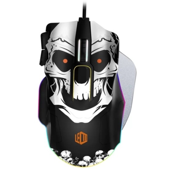 Lecoo MG1102 Kablolu RGB LED Aydınlatmalı 8200DPI 10 Makro Tuşlu Kuru Kafa Desenli Win Mac Gaming Optik Mouse ve Mouse Pad Siyah Lecoo MG1102 Kablolu RGB LED Aydınlatmalı 8200DPI 10 Makro Tuşlu Kuru Kafa Desenli Win Mac Gaming Optik Mouse ve Mouse Pad Siyah