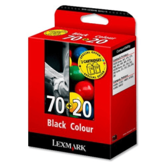 Lexmark 70+20 Siyah + Renkli Orjinal Kartuş 2li Paket - F4270 / X4250 T7571 Lexmark 70+20 Siyah + Renkli Orjinal Kartuş 2li Paket - F4270 / X4250 T7571