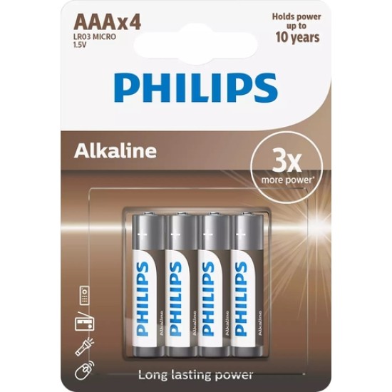Philips LR03A4B/10 Alkaline Pil AAA 1.5V Philips LR03A4B/10 Alkaline Pil AAA 1.5V