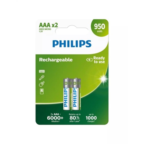 Philips R03B2A95/10 Şarj Edilebilir Pil AAA 950 mAh Philips R03B2A95/10 Şarj Edilebilir Pil AAA 950 mAh