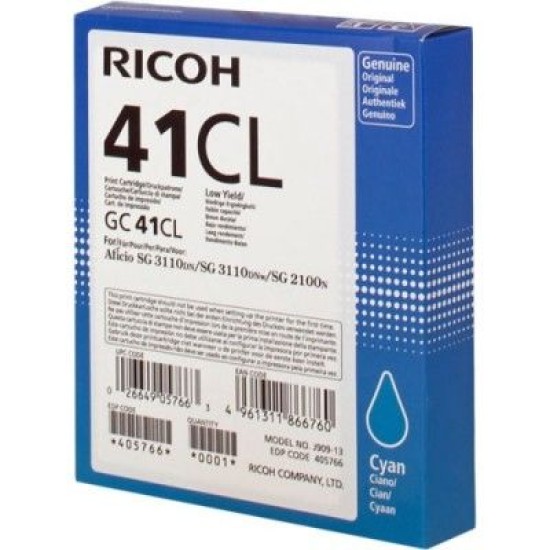 Ricoh GC41CL 405766 Geljet Mavi Orjinal Kartuş - SG2100 / SG3110 / SG3100 T7051 Ricoh GC41CL 405766 Geljet Mavi Orjinal Kartuş - SG2100 / SG3110 / SG3100 T7051