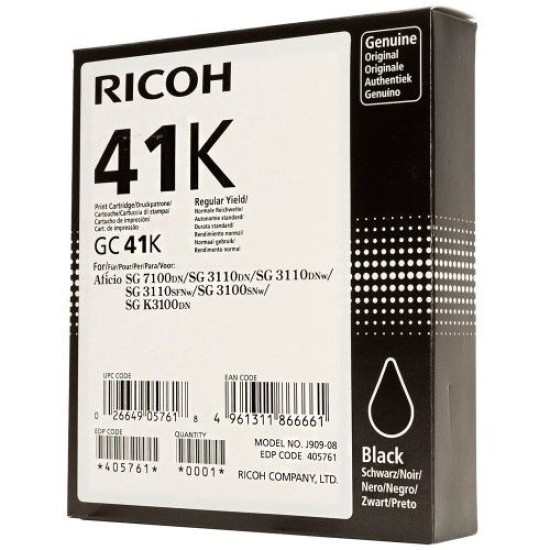 Ricoh GC41K 405765 Geljet Siyah Orjinal Kartuş - SG2100 / SG3110 / SG3100 T7050 Ricoh GC41K 405765 Geljet Siyah Orjinal Kartuş - SG2100 / SG3110 / SG3100 T7050