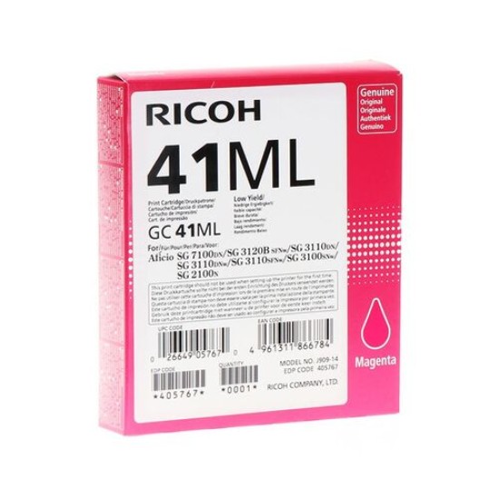 Ricoh GC41ML 405767 Geljet Kırmızı Orjinal Kartuş - SG2100 / SG3110 / SG3100 T7052 Ricoh GC41ML 405767 Geljet Kırmızı Orjinal Kartuş - SG2100 / SG3110 / SG3100 T7052