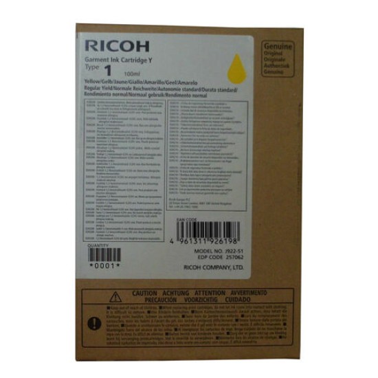 Ricoh Type 1 257062 Sarı Orjinal Kartuş - Ri100 T15294