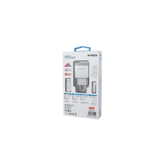 Syrox Q30 Micro USB 3.0a Amper Hızlı Şarj Aleti Syrox Q30 Micro USB 3.0a Amper Hızlı Şarj Aleti