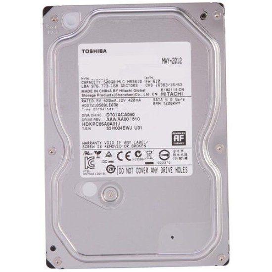 Toshiba HDD 500GB 7200RPM SATA 6Gb/s Harddisk DT01ACA050 T15904 Toshiba HDD 500GB 7200RPM SATA 6Gb/s Harddisk DT01ACA050 T15904