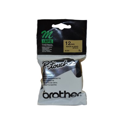 Brother M-831 Altın Üzerine Siyah P-Touch Etiket 12mm - PT-55 / PT-60 / PT-80 (T6249)