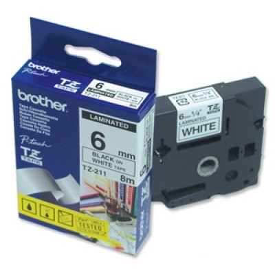 Brother TZ-211 6mm Beyaz Üzerine Siyah Etiket Şeridi - PT 1280 (T6193)