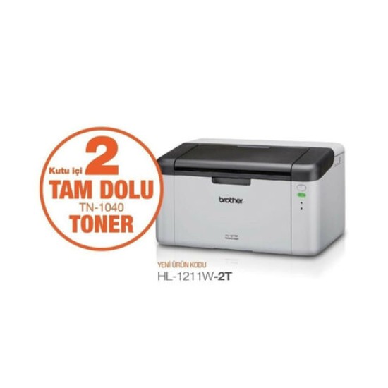Brother HL-1211W-2T USB + Wi-Fi Mono Lazer A4 Yazıcı (2 Tonerli) Brother HL-1211W-2T USB + Wi-Fi Mono Lazer A4 Yazıcı (2 Tonerli)