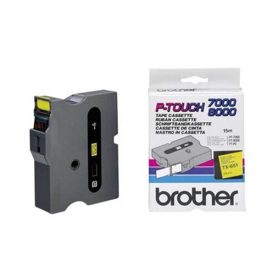 Brother TX-651 Sarı Üstüne Siyah Orjinal Etiket Şeridi - 24mm x 15m (T15087)