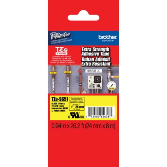 Brother TZE-S651 (24MM) Sarı Üzerine Siyah Lamine Etiket Brother TZE-S651 (24MM) Sarı Üzerine Siyah Lamine Etiket