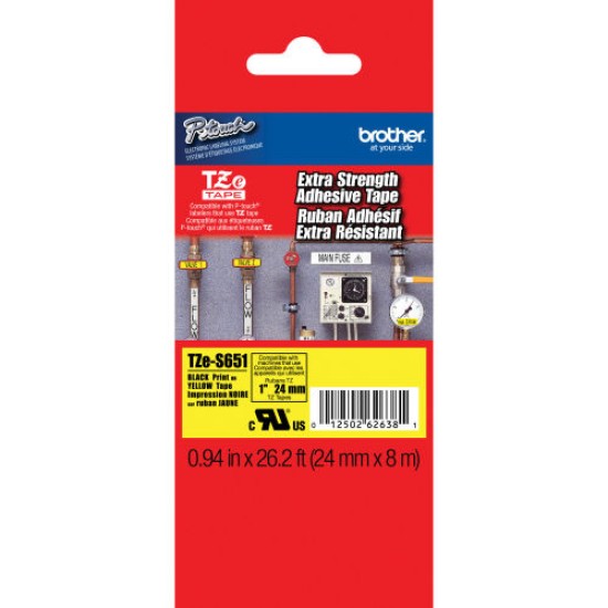 Brother TZE-S651 (24MM) Sarı Üzerine Siyah Lamine Etiket Brother TZE-S651 (24MM) Sarı Üzerine Siyah Lamine Etiket